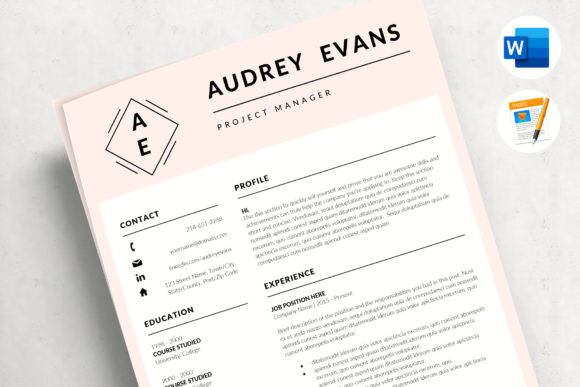 Download Modern Resume with Logo - Project Manager CV, Pink CV - Premium Resources